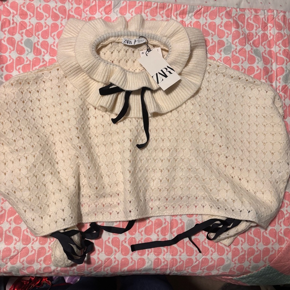 NWT ZARA Bloggers Fav Cream Alpaca Blend Ruffle Collar Bishop Sleeve Sweater M - Picture 8 of 11